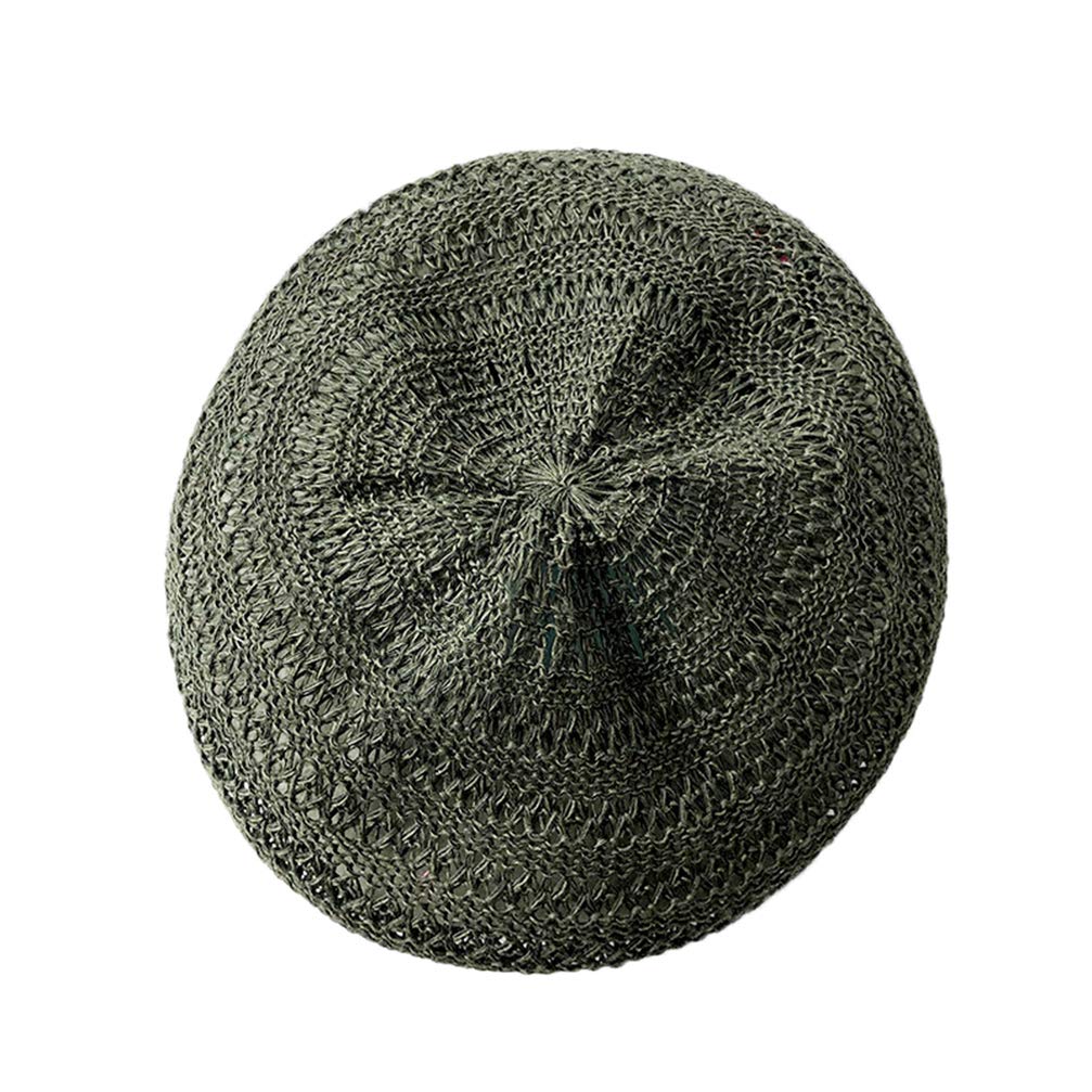 TENDYCOCO Straw Beret Hat Fall Winter Woven French Hat Travel Beach Basque Beret Art Hat for Women Girls Lady - Dark Green