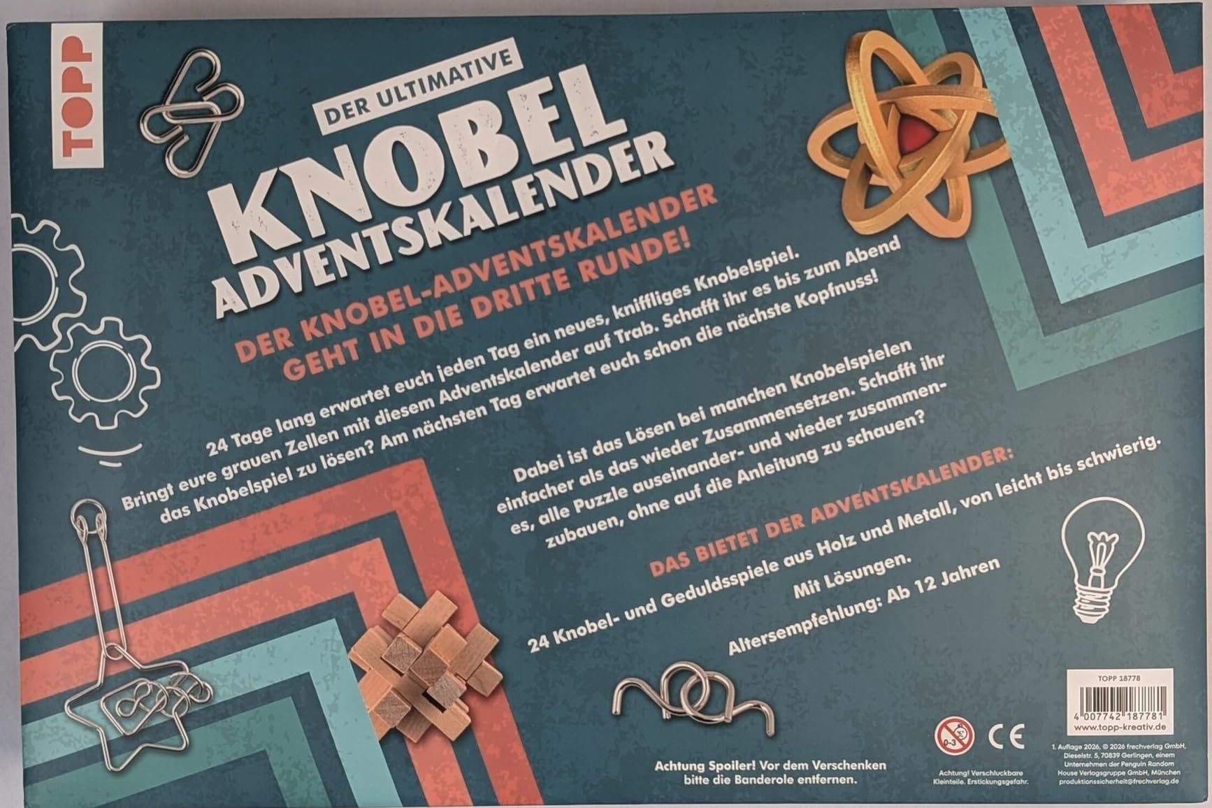 Der ultimative Knobelspiel-Adventskalender - Die besten IQ-Puzzles und Geduldsspiele für 24 Tage: 24 handverlesene Knobelspiele aus hochwertigem Material. Mit besonderem XXL-Rätsel zu Weihnachten