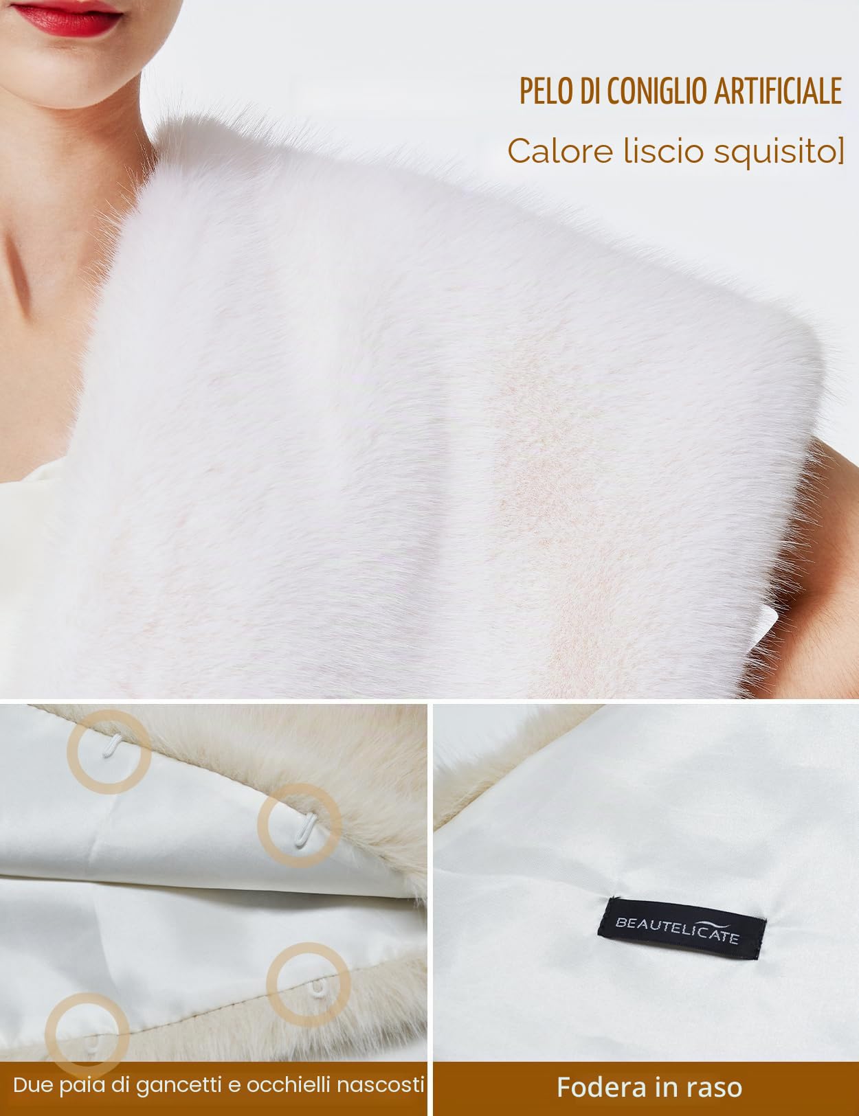 BEAUTELICATE Stola Donna Pelliccia Sintetica Coprispalle Sposa Sciarpa Scialle Pelliccia Elegante per Invernale Matrimonio Cerimonia Damigella