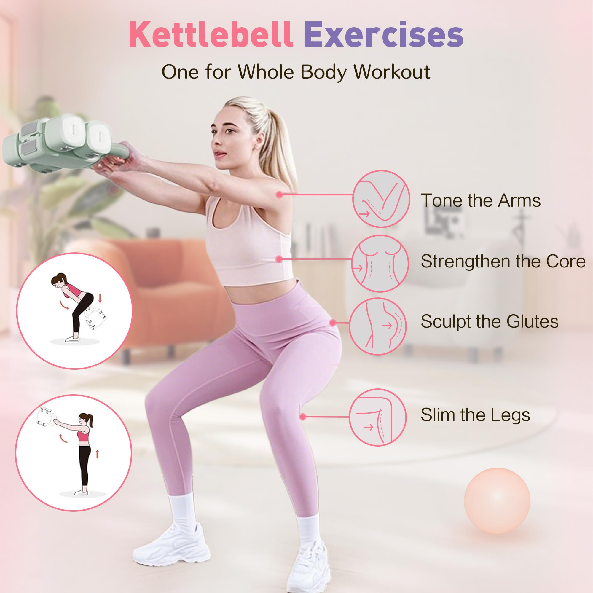2-in-1 Kettlebell & Hanteln Set Verstellbar 1–5,5 kg | Frauen Gewichte Kurzhantel Set | Hanteln Frauen Set Damen | Home Gym Gewichte für Zuhause | Fitness Anfänger