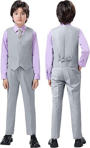 Miniatura 2 de Conjunto de chaleco y pantalones de esmoquin para niños con corbata de camisa y corbatín formal