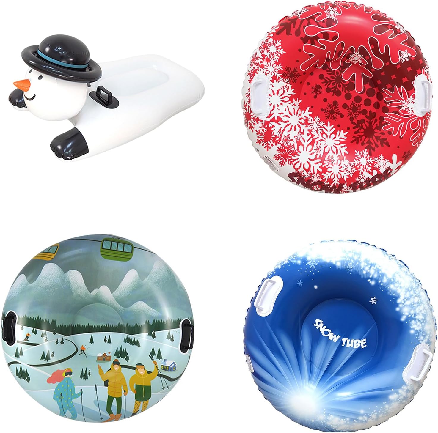 Inflatable Snow Tube with Handles Folding Snow Sled Winter Snow Sledding Toy Thicken Skiing Tubing for Outdoor Sledding