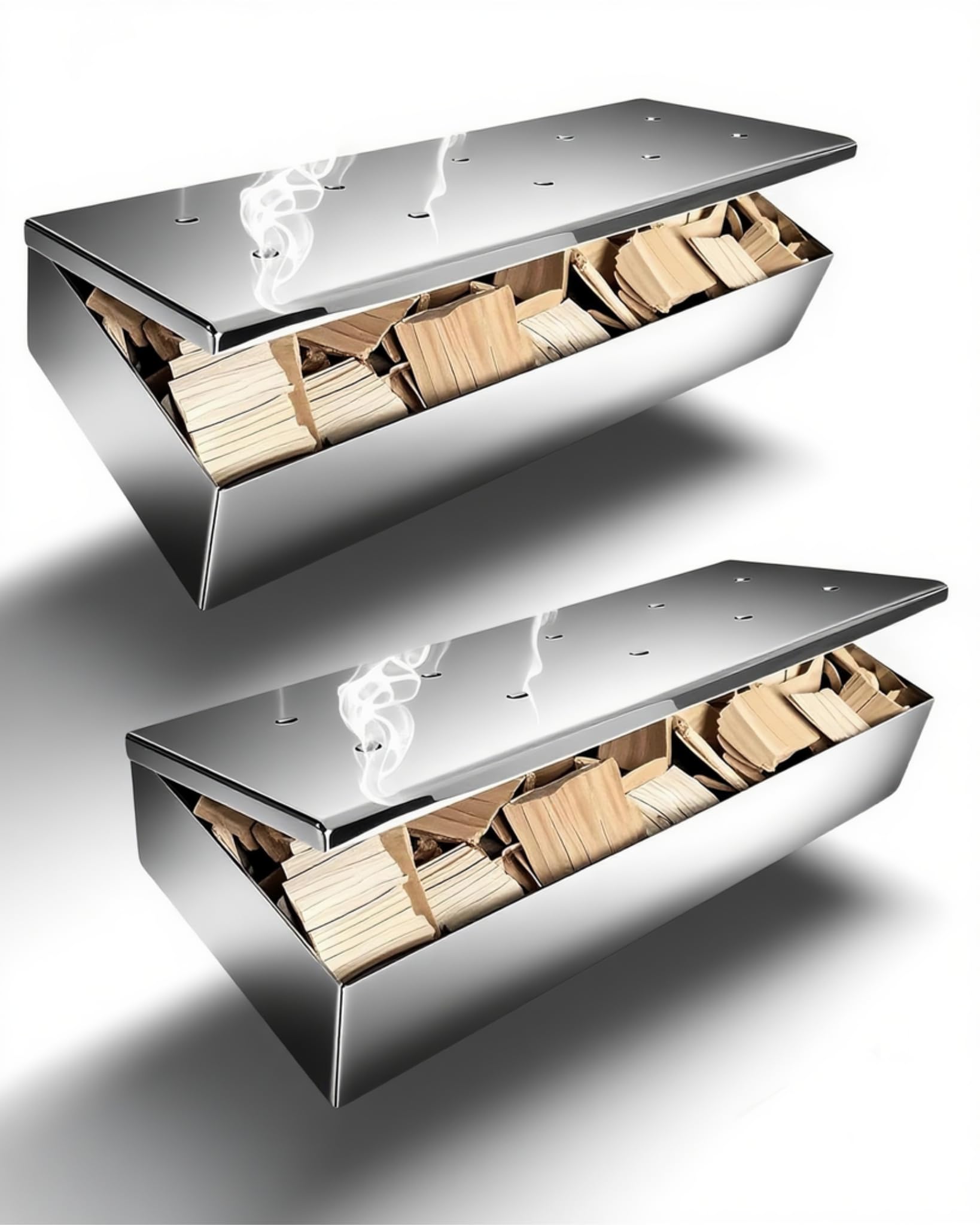 auisea 2 Pcs Thickened Stainless Steel Smoker Box for Gas Grill