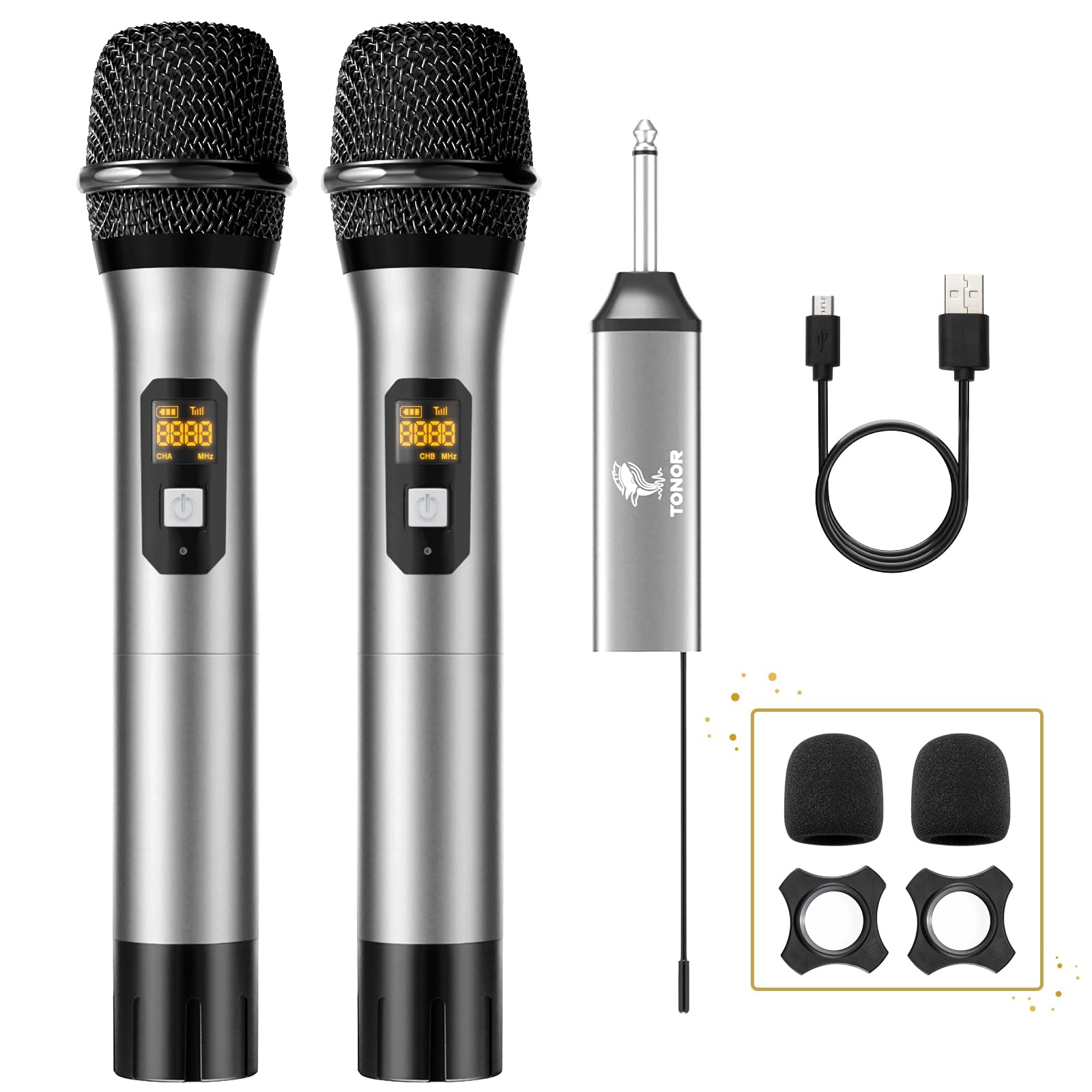 Microfono Senza Fili TONOR UHF - Sistema Wireless Con Ricevitore Ricaricabile, Per Karaoke E PA