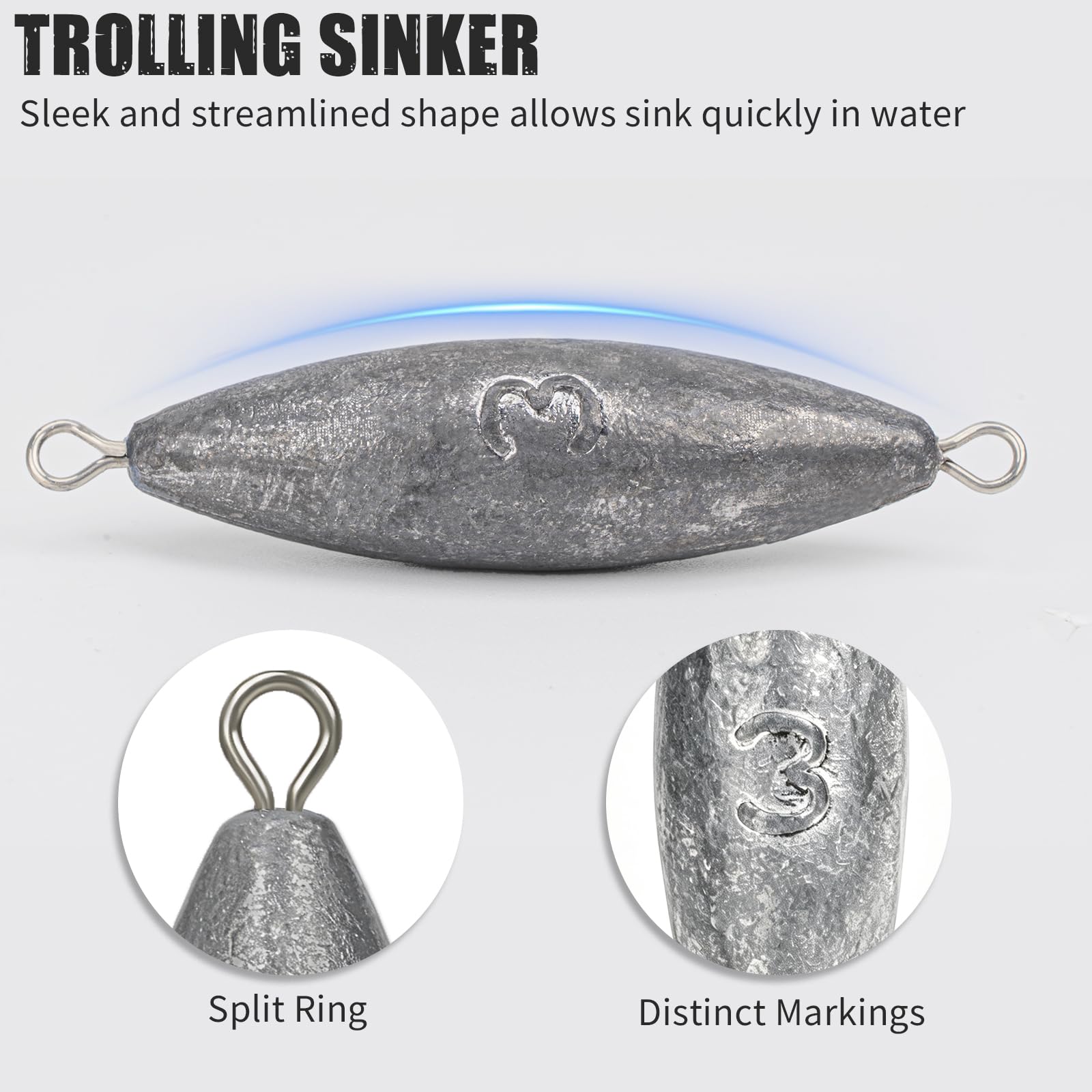 THKFISH Pesca Pesi Sinkers, Ottone Trolling Banana Sinker, Nero Argento, Spinning