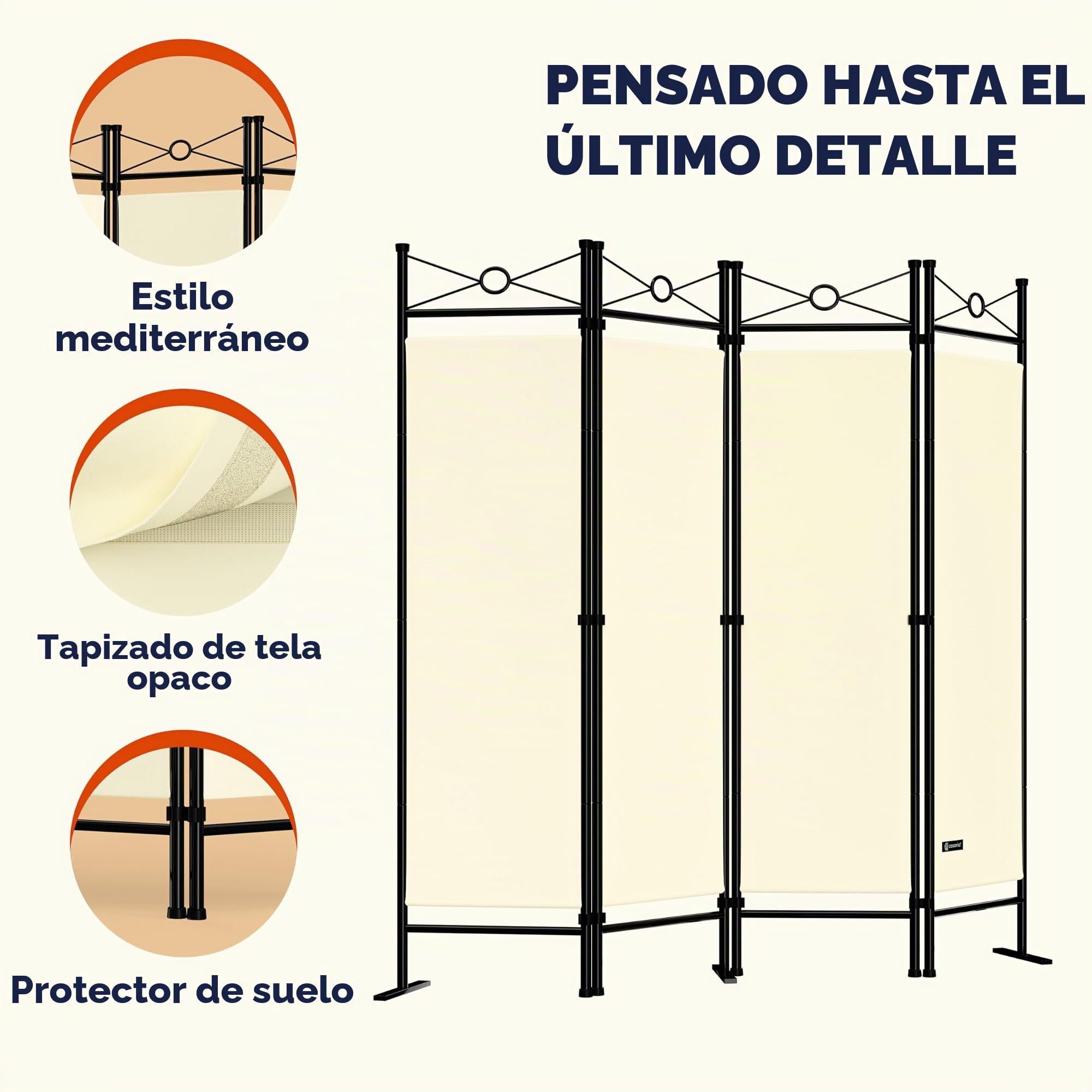 Deuba Separador de Ambientes Lucca 180x163cm 4 Paneles Plegables Pared Divisoria Decoración Biombo Crema
