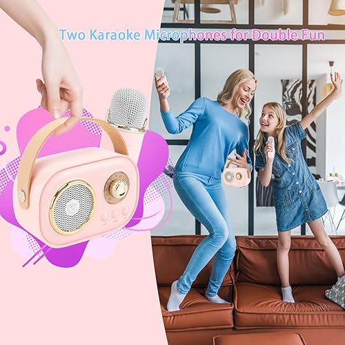 Miniatura 5 de Aresrora Mini máquina de karaoke para niños, altavoz Bluetooth portátil con 2 micrófonos inalámbricos, juguetes para niñas y niños, juego de