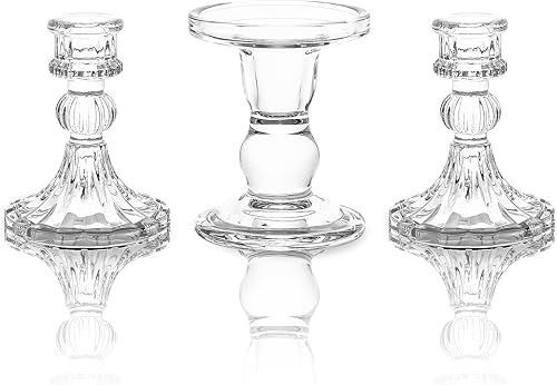 Miniatura 1 de Unity - Portavelas de cristal para velas de pilar, juego de 3 portavelas de cristal, candelabros decorativos de vidrio transparente para mesa de