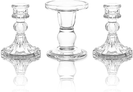 Unity Candle Holder - Glass Candle Holders for Pillar Candles Taper Candles, Glass Candlestick Holders Set of 3, Decorative Clear Glass Candlestick Holder for Wedding Table Dinning Church Centerpiece