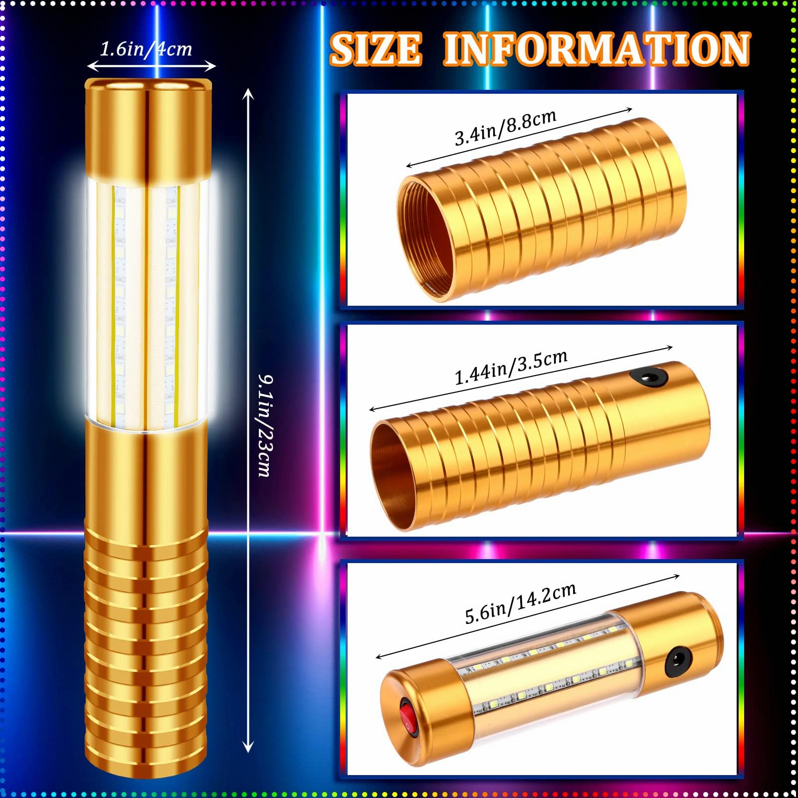 Bâton lumineux LED stroboscopique pour bouteille de champagne rechargeable pour karaoké, bar, club, anniversaire, mariage, fête, doré (2pcs Gold)