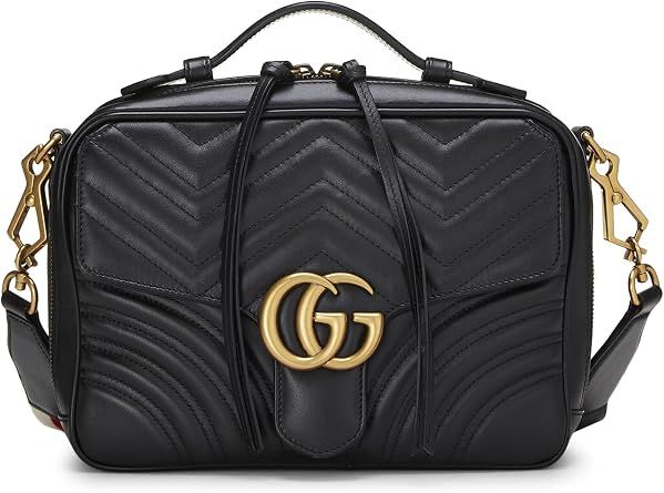 Pre-loved Black Leather GG Marmont Top Handle Shoulder Bag Small, Black