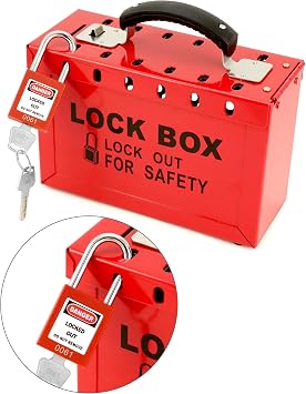 Qwork ロックアウトタグアウトロックボックスキット 10個の異なるロトロック付き ポータブルグループロックボックス 12スロット付き ロックアウトタグアウトステーション用 レッド
