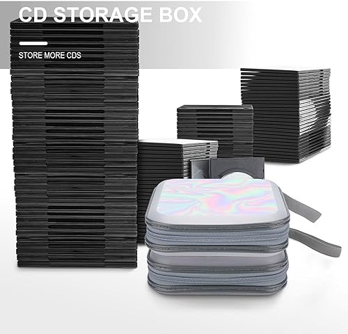 Miniatura 6 de Estuche holográfico pastel de 40 capacidades para CD y DVD, organizador de carpetas de almacenamiento de CD de plástico duro para auto y hogar