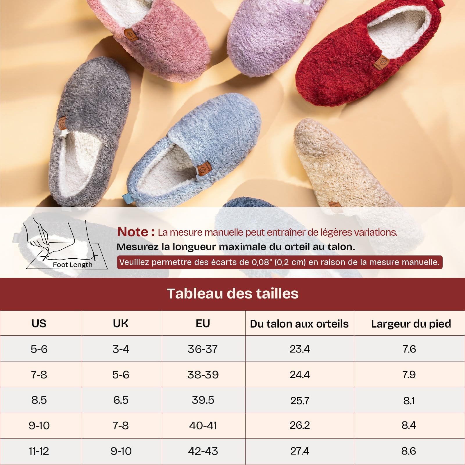 EverFoams Chaussons Femme Chaudes en Mousse à Mémoire Pantoufles Confortables Fausse Laine Hiver - Antidérapantes pour Intérieur/Extérieur