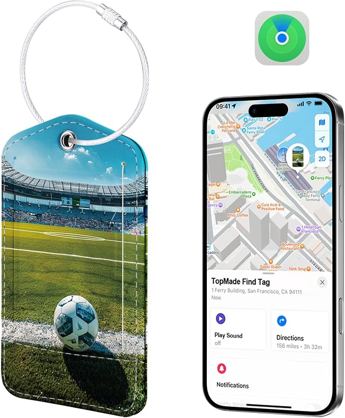Smart Luggage Tag with Find My, Premium Leather Luggage Tags for Suitcase, Travel Bags, Backpacks, Anti-Lost Suitcase Tag Tracker for Travel with Privacy Name Card, Rechargeable