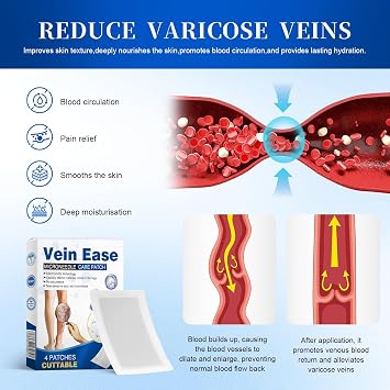 Vein Ease Patches, Varicose Veins Patch for Legs (2 Boxes 8 Patches)