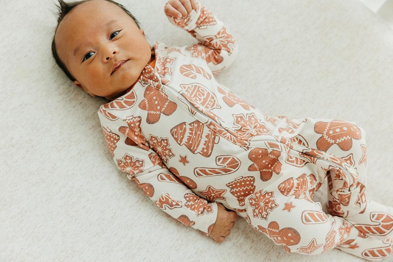 Copper Pearl Zip-Up Footie Baby Pajamas – Soft Newborn Onesies for Boys & Girls, Tag-Free with Two-Way Zipper Baby Sleepers for Newborn - 24 Months, Gingerbread