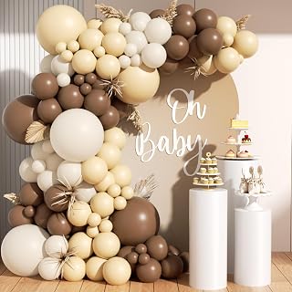 Boho Brown White Nude Balloon Garland Arch Kit 170Pcs, Different Sizes Dark Brown White Sand Neutral Balloons for Bear Woodland Birthday Baby Shower 2026 Graduation Wedding Party Decorations