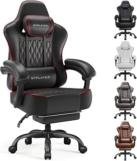 GTPLAYER Gaming Chair, Computer Office Chair with Pocket Spring Cushion, Linkage Armrests, Comfortable Leather Computer Chair, Black & Red