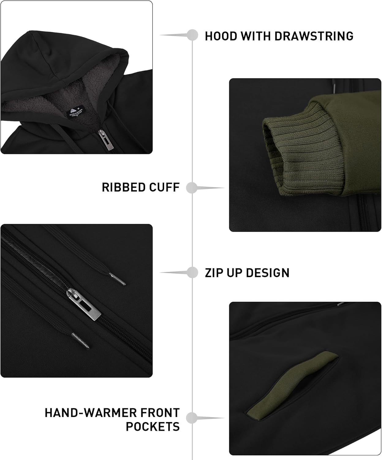 ZITY Men's Zip Up Hoodie Heavyweight Winter Sweatshirt Fleece Sherpa Lined Warm Jacket - Image 4