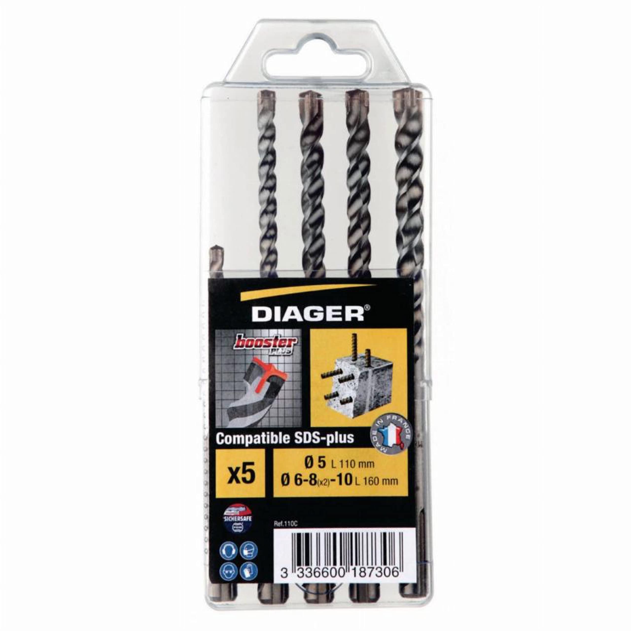 Coffrets de 5 forets béton DIAGER SDS-​plus Booster-​plus - 110C