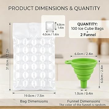 100 Pack Ice Cube Bags with 2 Silicone Funnel, Self-Sealing Ice Bags for Ice Cubes, Reusable Ice Cubes Bag for Drinks & Food Storage