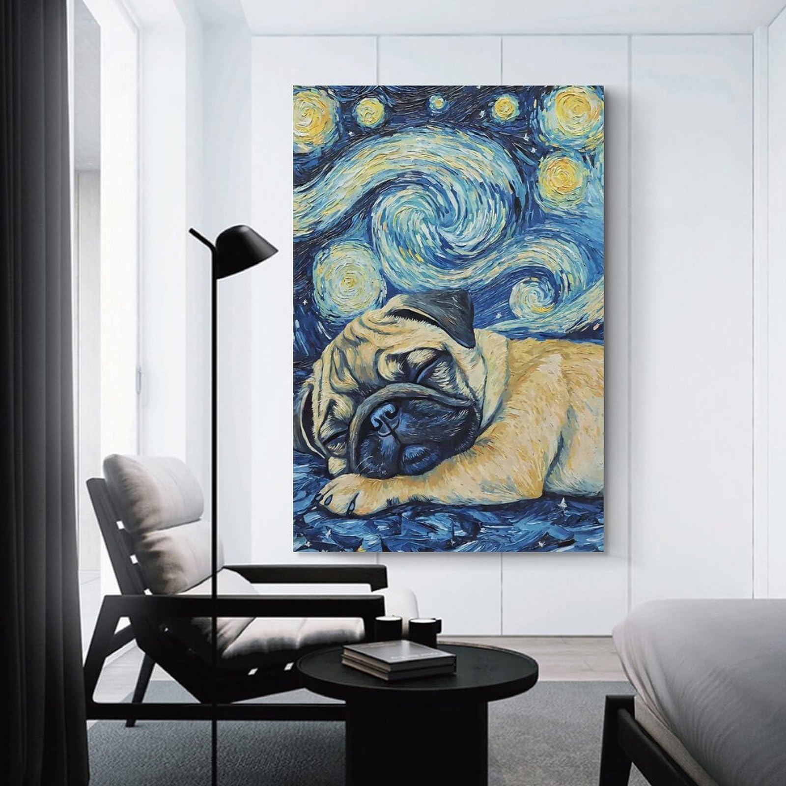 Junmoney Unframe-Style-3 Pug Puppy Sleeping Night Decorative Wall Artwork 16X24inch(40X60cm), For Corridors, Hallways Or Apartment Entries, Home Artwork For First Impressions