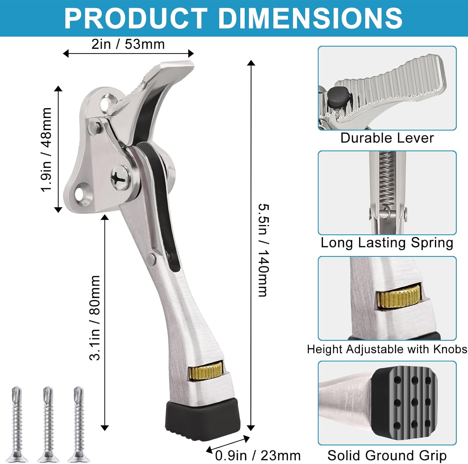 8 Pack Door Stoppers, Heavy Duty Kickdown Door Stopper, Adjustable Door Stop for The Bottom of Door, Aluminum Alloy Metal Door Holder with Rubber Tip to Keep Door Open (Satin Nickel)