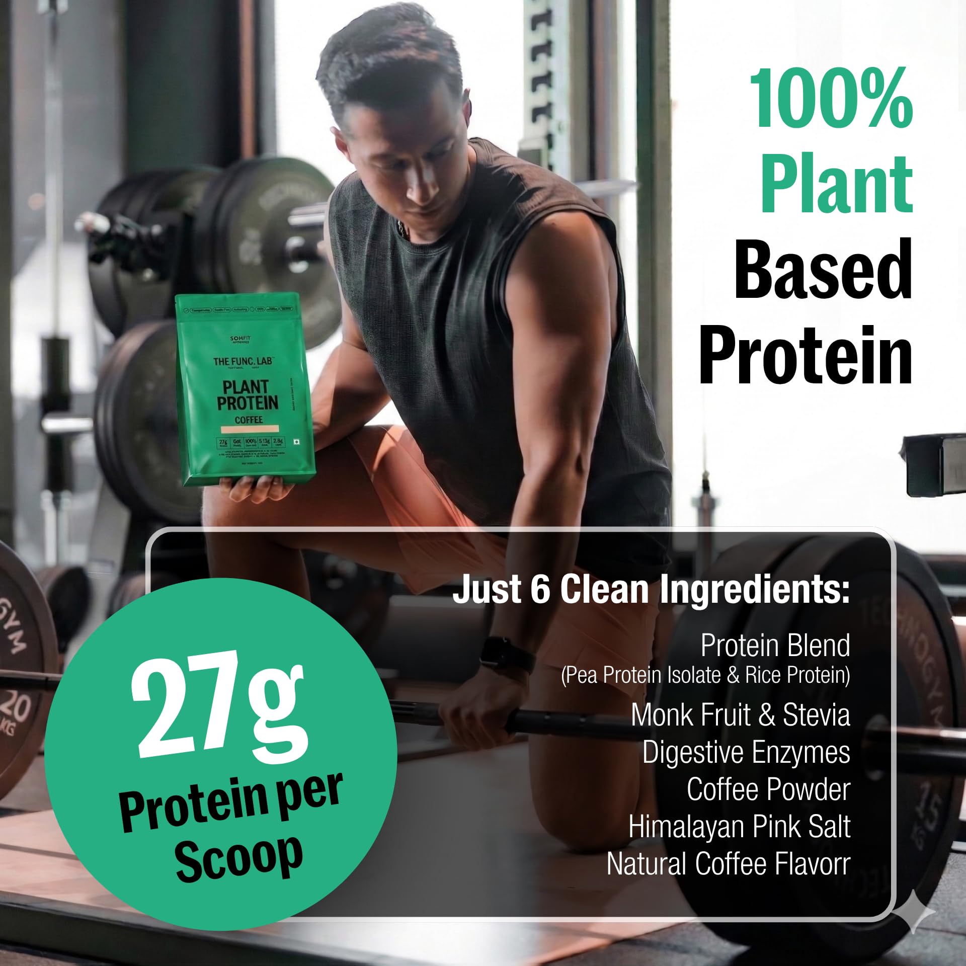 The Func. Lab Plant Protein for Men and Women – Coffee Flavour | 1 kg | 27g Protein per Scoop | Pea and Rice Blend | Vegan, Sugar‑Free | Gut Friendly, Vegetarian — Amazon image 7