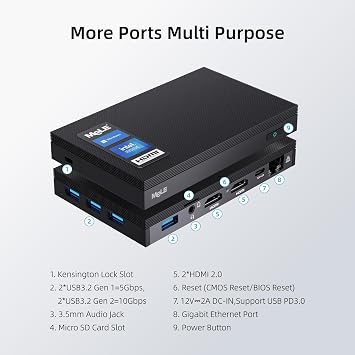 MeLE Fanless Mini PC Quieter3Q N5100 4GB 128GB with Windows 11 Home, Micro Computer WiFi 5 Small Desktop USB-C PD3.0, Gigabit Ethernet, Dual HDMI 4K, Auto Power on, PXE Support M.2 SSD