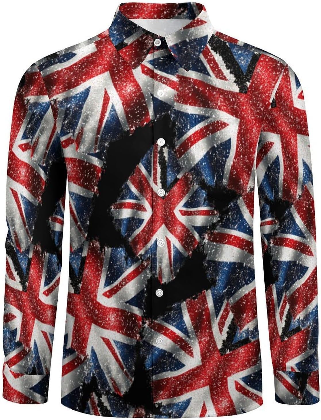 England Shining UK Flag Print Long Sleeve Shirts Casual Dress Shirt Button-down T-shirts for Men