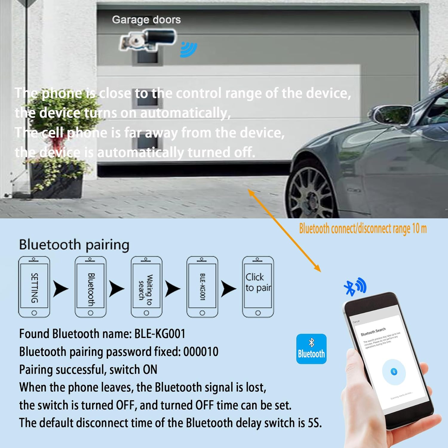 12V DC Remote Control Switch Bluetooth Wireless Remote Switch,Wireless Relay Switch 30A, Bluetooth Control Switch 328Ft, for Garage Door,Pump,Home Automation(LY)