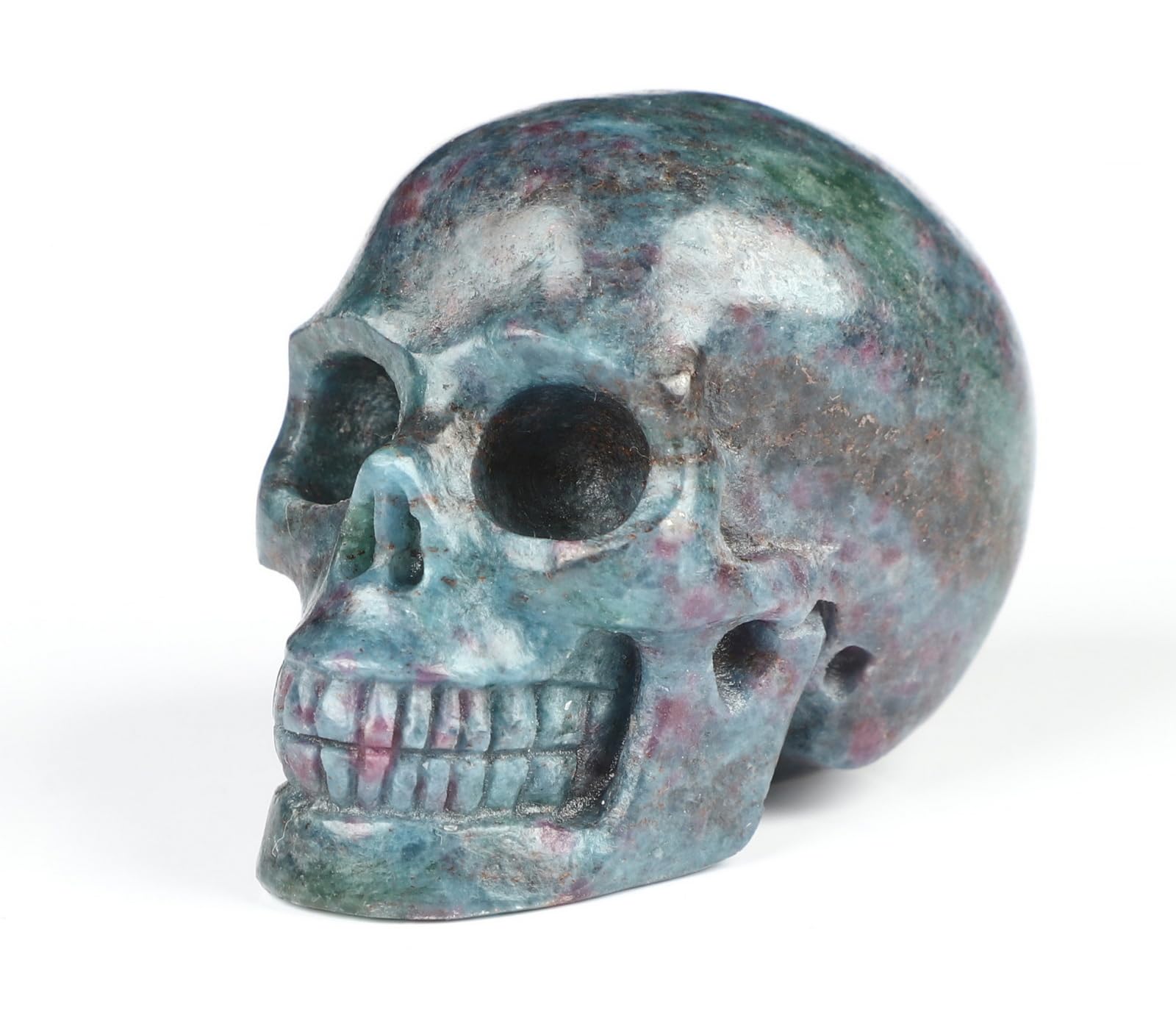 Skullis 2.0”Ruby Fuchsite Crystal Skull, Hand Carved Gemstone Fine Art Sculpture, Reiki Healing Stone Statue.1447