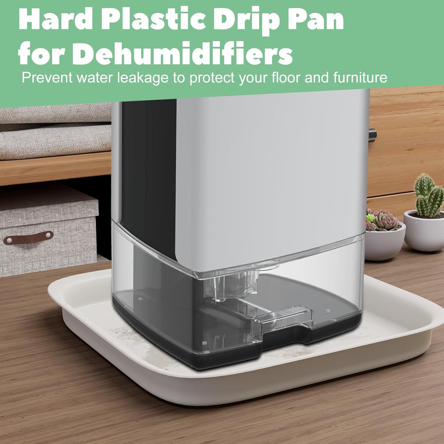 Dehumidifier Drip Pan with Raised Edge, Hard Plastic 9.5'' x 9.5''x 2'' Non-Slip Waterproof Drain Pan for Dehumidifiers, Drain Tray Catch & Prevent Water Leak, Protect Floor, Beige