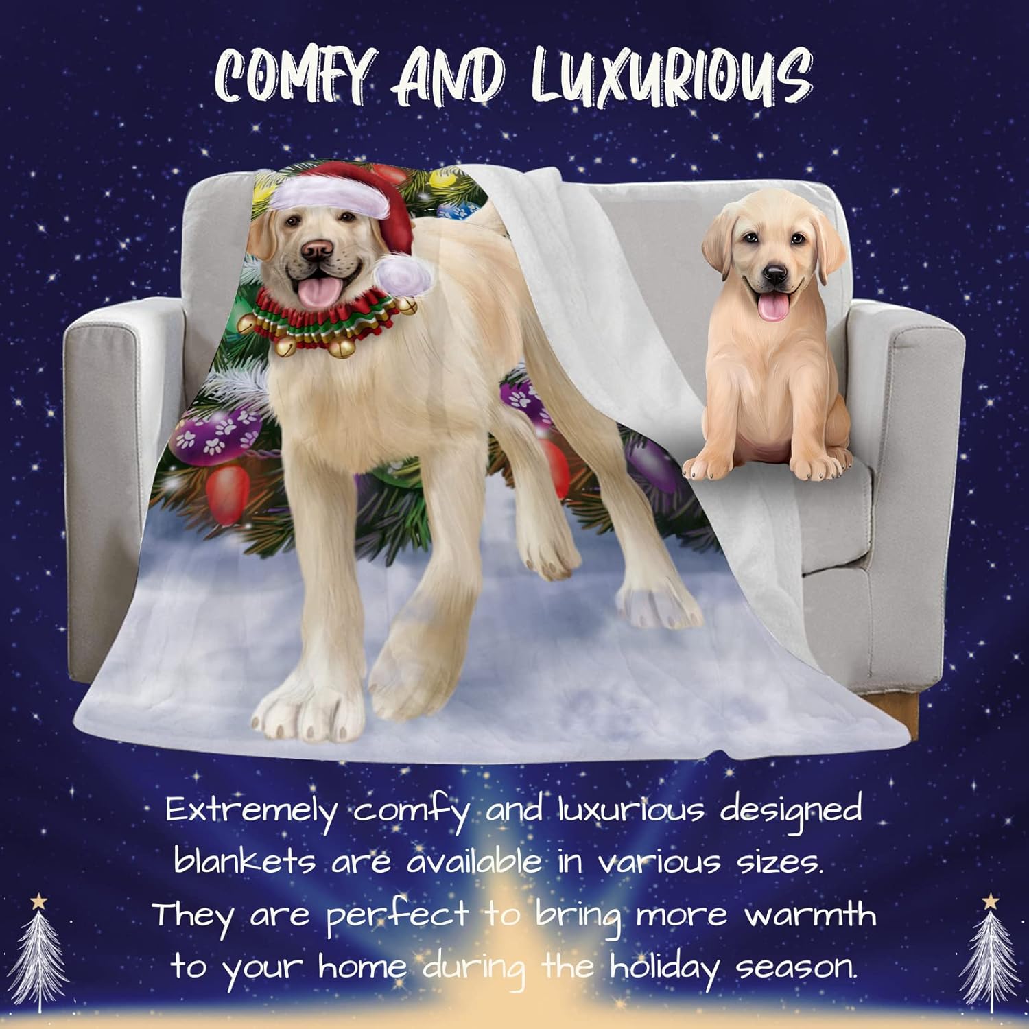 Labrador Retriever Dog Blanket - Trotting in The Snow - Super Soft & Warm Pet Theme for Sofa or Bed, Warm Fleece, Sherpa or Woven Material, BLNKT68296 (50x60 Woven)