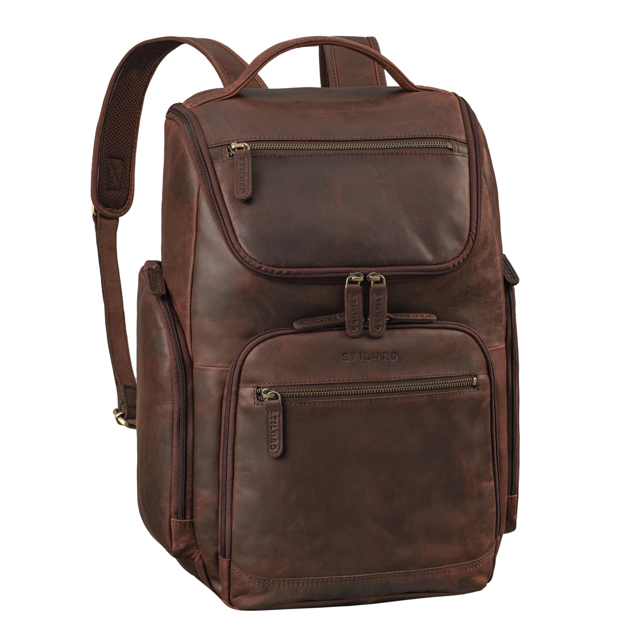 STILORD 'Reggie' XL Leder Rucksack Herren Laptop Rucksack 15-17 Zoll Business Backpack Groß Atmungsaktiv Lederrucksack Vintage für Reisen Arbeit Büro