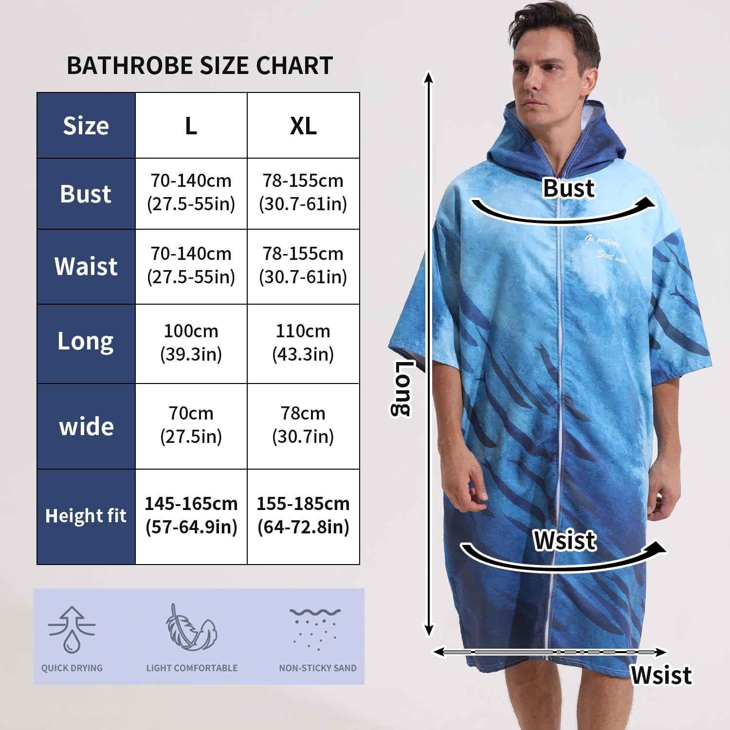 Poncho Surf ad Asciugatura Rapida, Asciugamano da Spiaggia, Poncho Surf Microfibra Cappuccio per Adulti Asciugamano per Cambio Asciugamano per Accappatoio Coperta Poncho,Blue-110 * 80CM