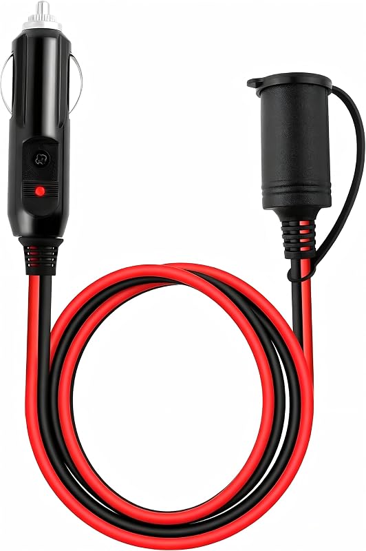 Extensão para acendedor de cigarros automotivo VKQTS 12 V–24 V, 16 AWG com LED e tampa protetora – 0,91 m