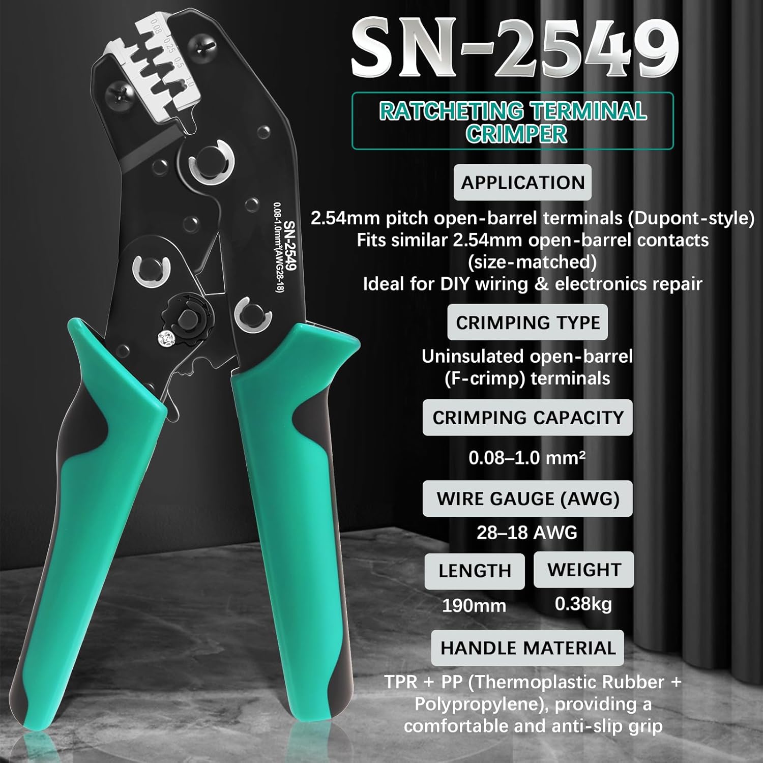 SN-2549 Dupont Crimper, 1290PCS 2.54mm Dupont Connector Kit with Ratcheting Open Barrel Terminal Crimping Tool, 28-18 AWG, White & Black Housings, Male Female Terminals, Headers & Ribbon Cable