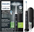 Philips Sonicare ProtectiveClean 5300 Rechargeable Electric Toothbrush, with Pressure Sensor, 3 Cleaning Modes, SmarTimer and QuadPacer, with 2 Bonus Brush Heads, Travel Case, Black, Model HX6423/34