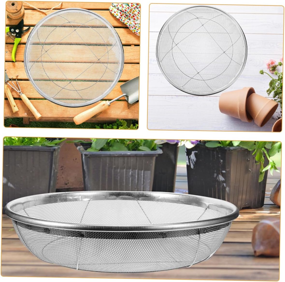 BESPORTBLE Stainless Steel Soil Sifter Tool for Rocks and Sand Lightweight Mesh Sieve for Gardening and Landscaping Diameter Mesh