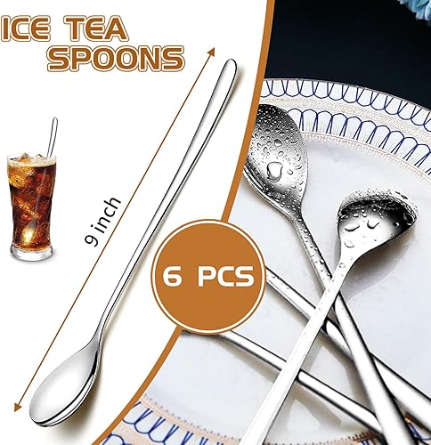 Miniatura 2 de Cuchara de mango largo de 9.5 pulgadas, cucharas de crema helada, cucharas de té, agitadores de café, cuchara de hielo, cucharas de cóctel de acero