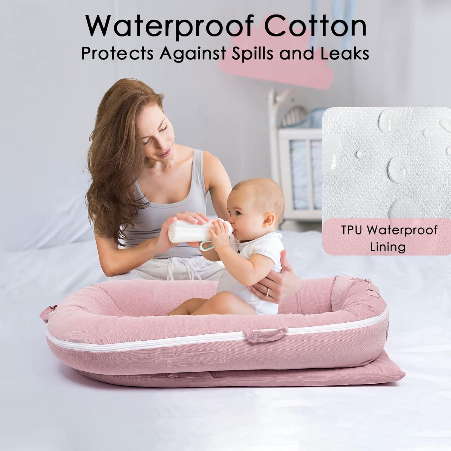 Waterproof Corduroy Lounger Cover for Dockatot Deluxe+ Docks | MEXXI Breathable Cotton Baby Lounger Extra Cover | Hypoallergenic Baby Nest Replacement Cover (Cover Only) (Flamingo)