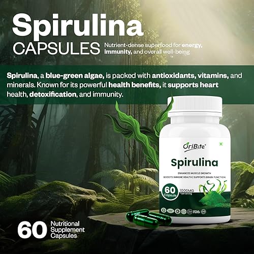 Miniatura 2 de Cápsulas de espirulina Proteína vegetal concentrada de 1000 mg, 60 cápsulas Aumenta la inmunidad y apoya la función cardiovascular Alga