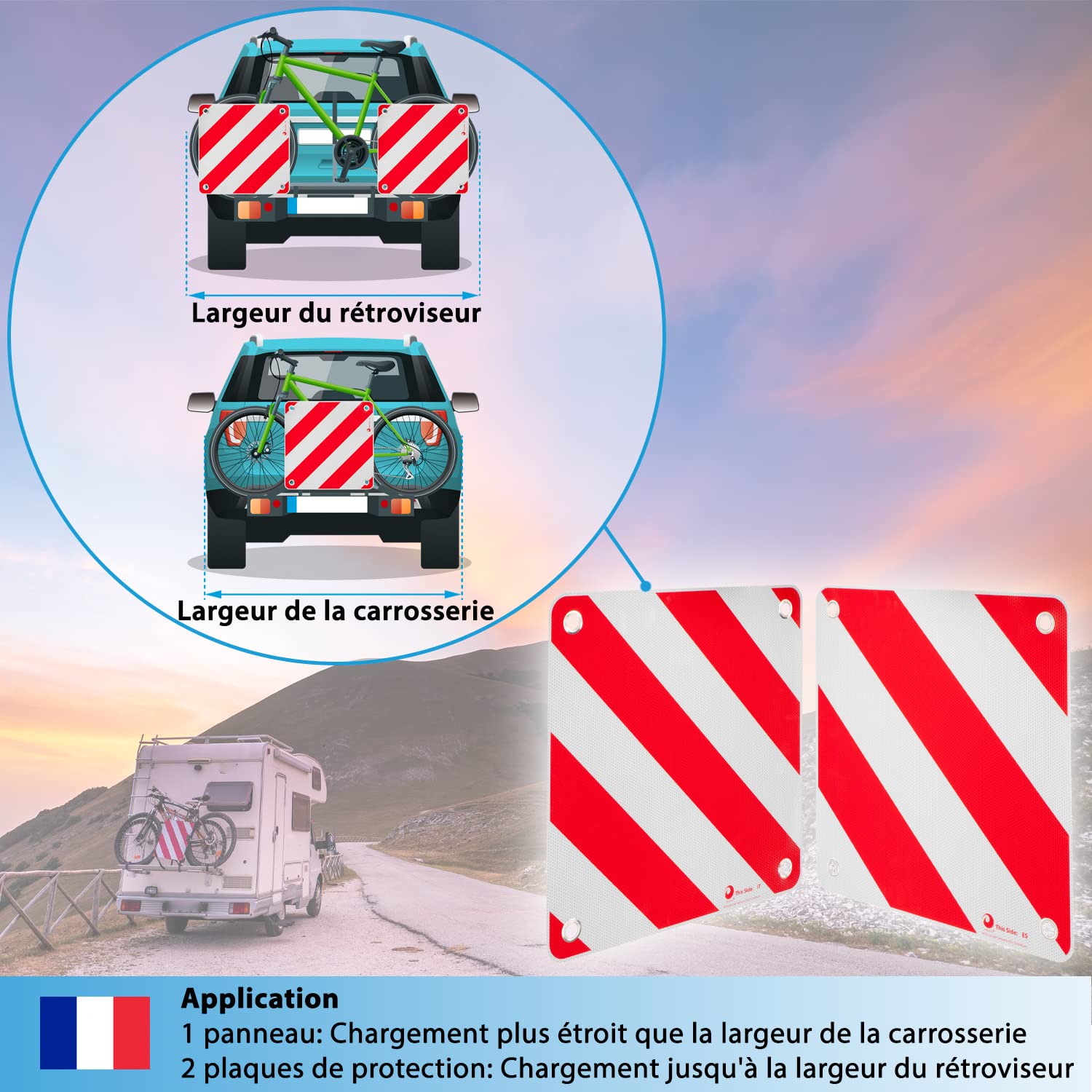 valonic Panneau de signalisation - 3en1 pour l'Italie, l'Espagne et le Portugal - 50x50cm, réfléchissant, pour camping-car, caravane, porte velo voiture