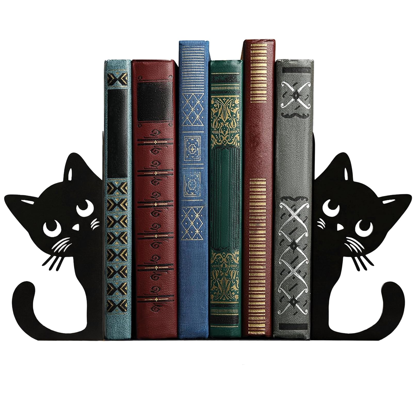 Cat Book Ends for Shelves Black Metal Cute Cartoon Book Organiser for Home Office Bookworms Gift Bookshelf Accessories