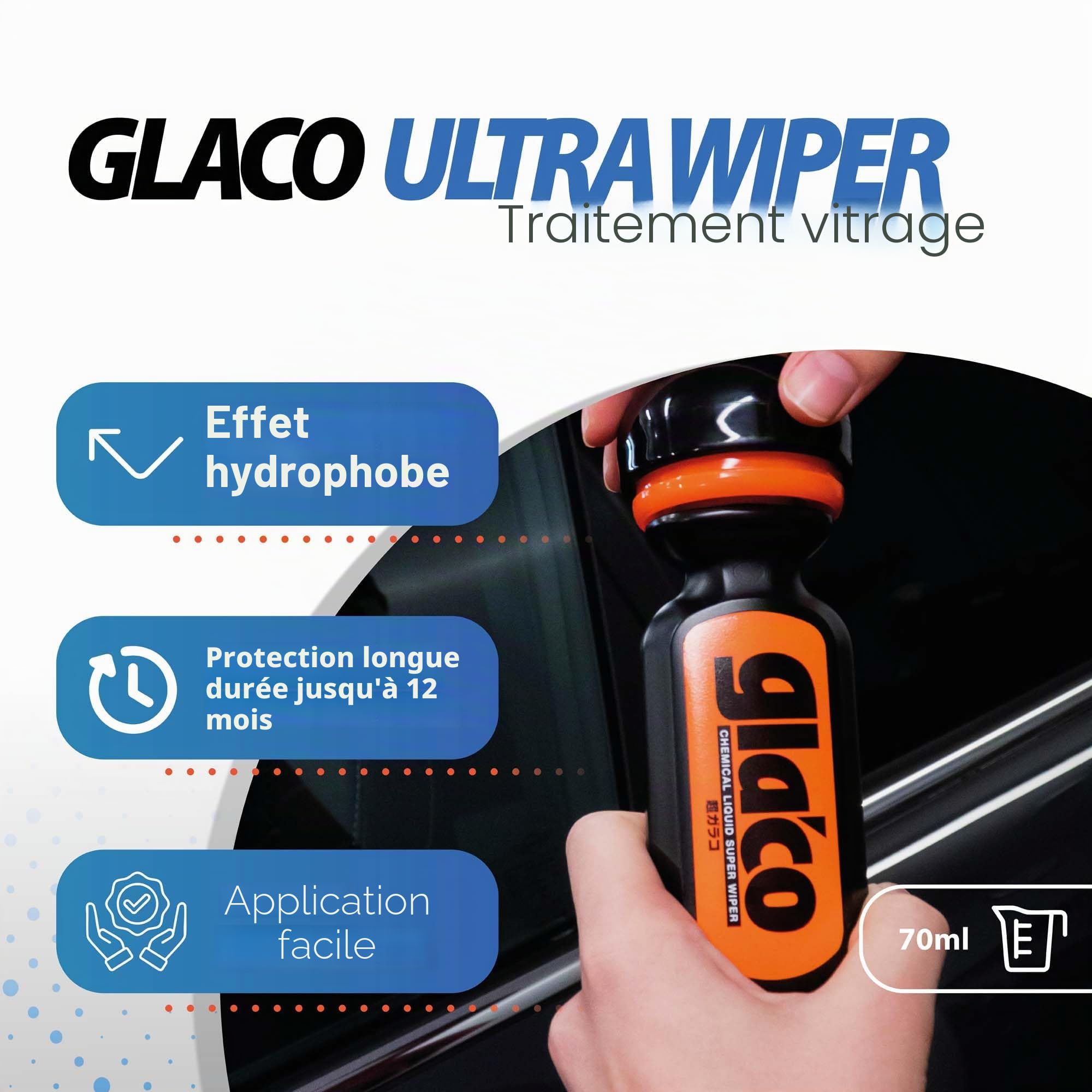 detailmate Kit de scellage pare-brise pour voiture et douche - Effet lotus Soft99 Ultra Glaco Vitrifiant 70ml + nettoyant pour vitres 100ml + chiffon microfibre en verre + chiffon polissage moelleux