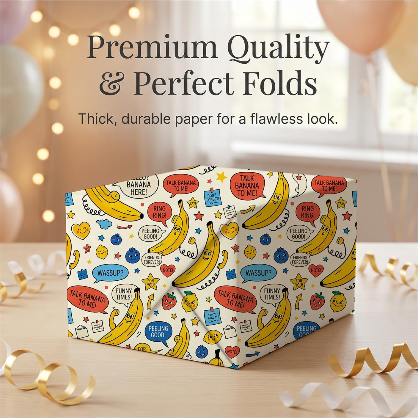 SHSEEN Banana Birthday Wrapping Paper 2 Sheets 19.6 x 27.5 in 120GSM Kraft image 2