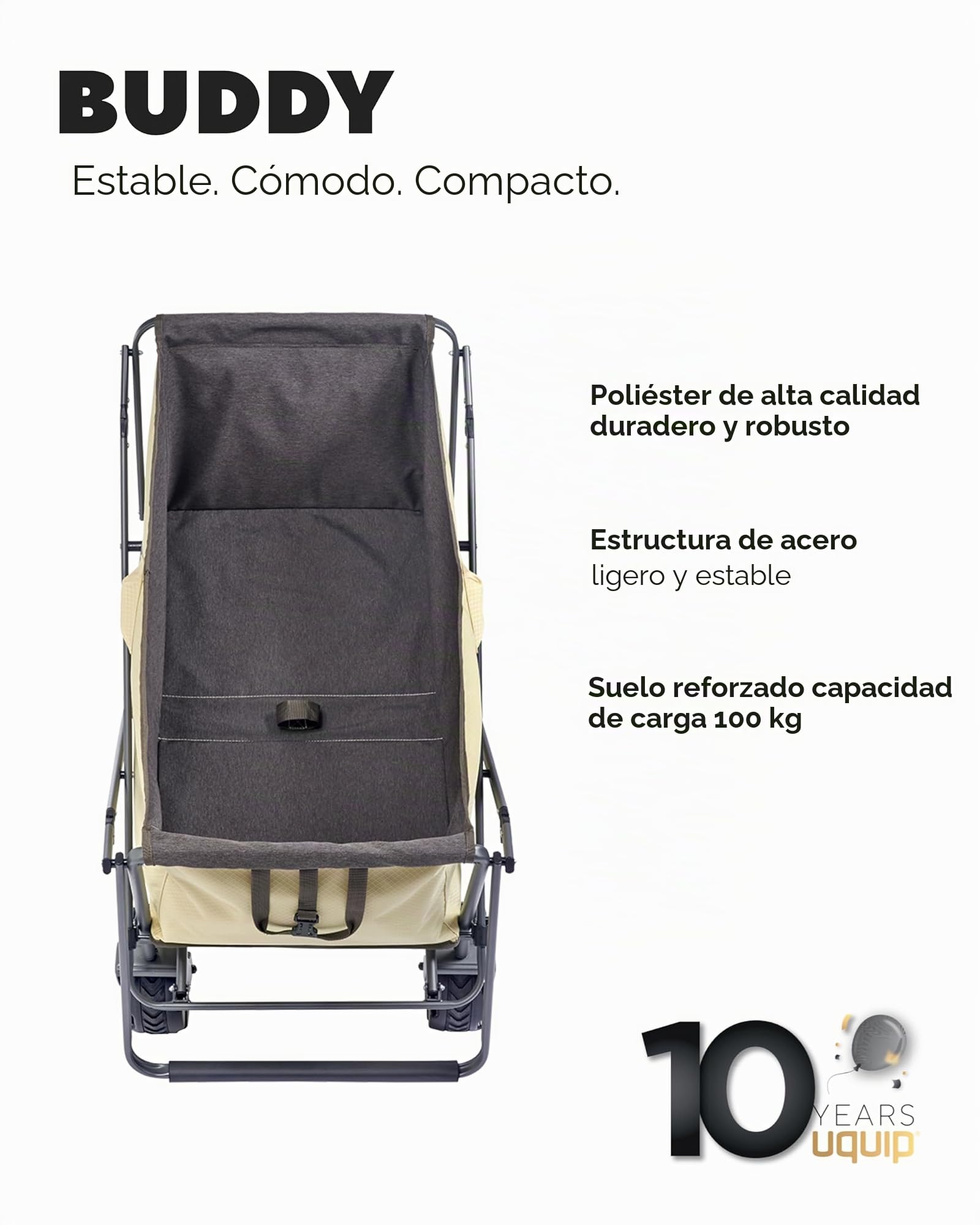 Uquip Carro plegable Buddy Boulder I Carro de mano plegable con 100 kg de carga I Carro de transporte con ruedas extra anchas I ideal para excursiones, camping, playa y jardín