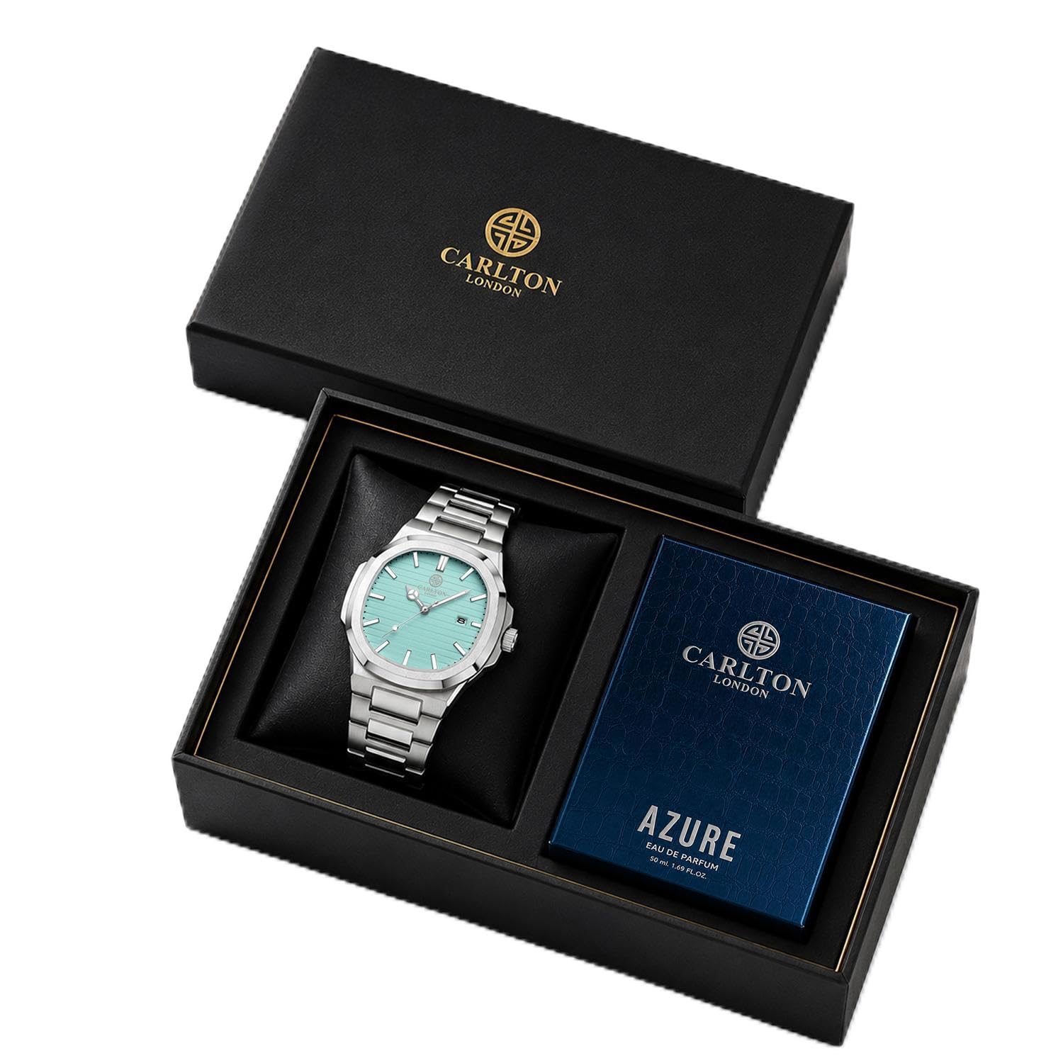 Carlton London Watch and Azure Eau De Parfum Gift Set, Silver Tone, Teal Dial, Stainless Steel-image-23